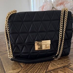 Michael Kors Black Sloan Quilted Shoulder Bag with Gold Chain